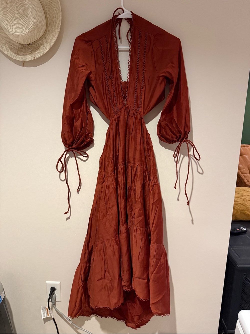 ASOS Rust Red Tie-Sleeve Maxi Dress